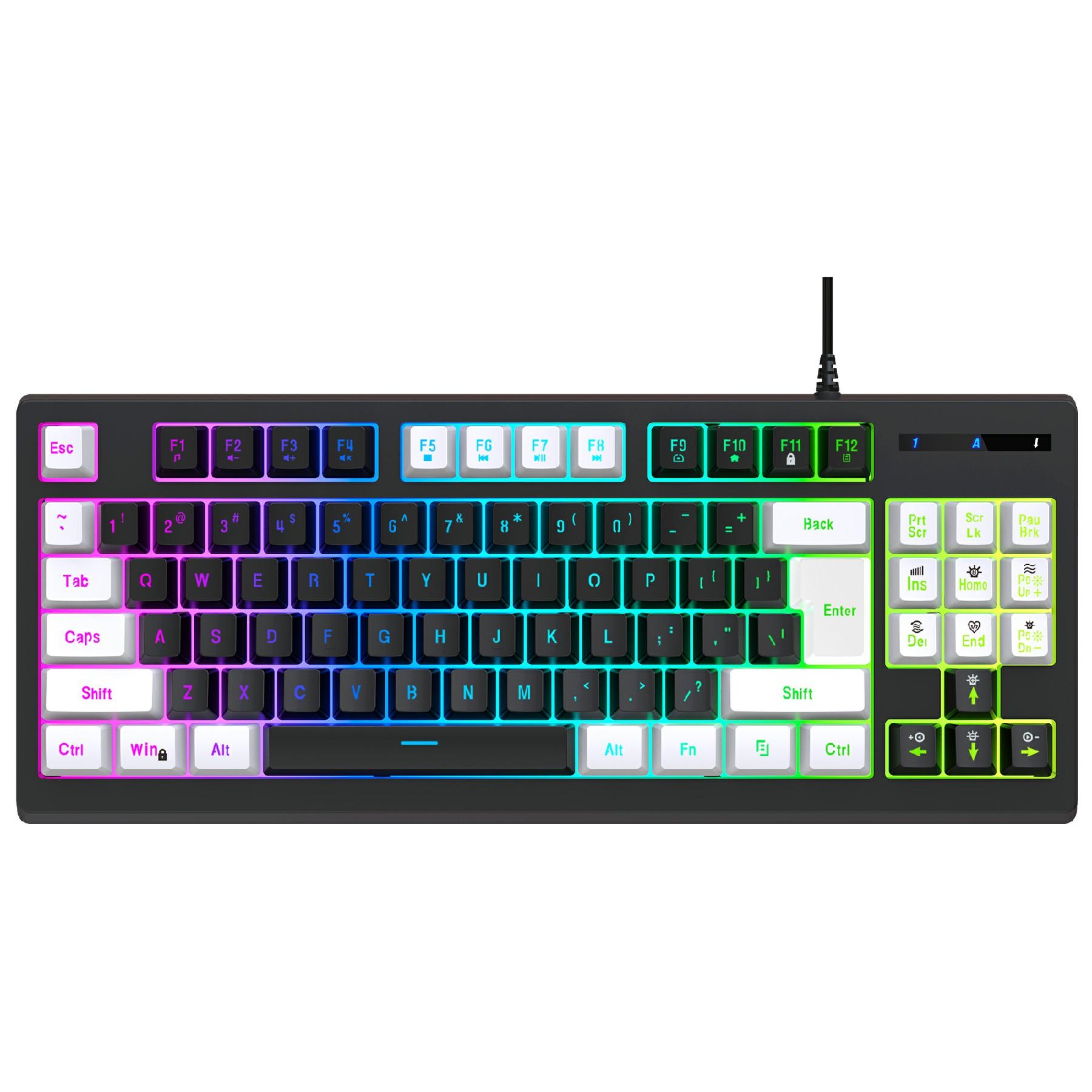 

Y-FRUITFUL G69 Gaming Mechanical Feel Keyboard 87 Keys RGB Backlit USB Wired Esports Keyboard White+Black