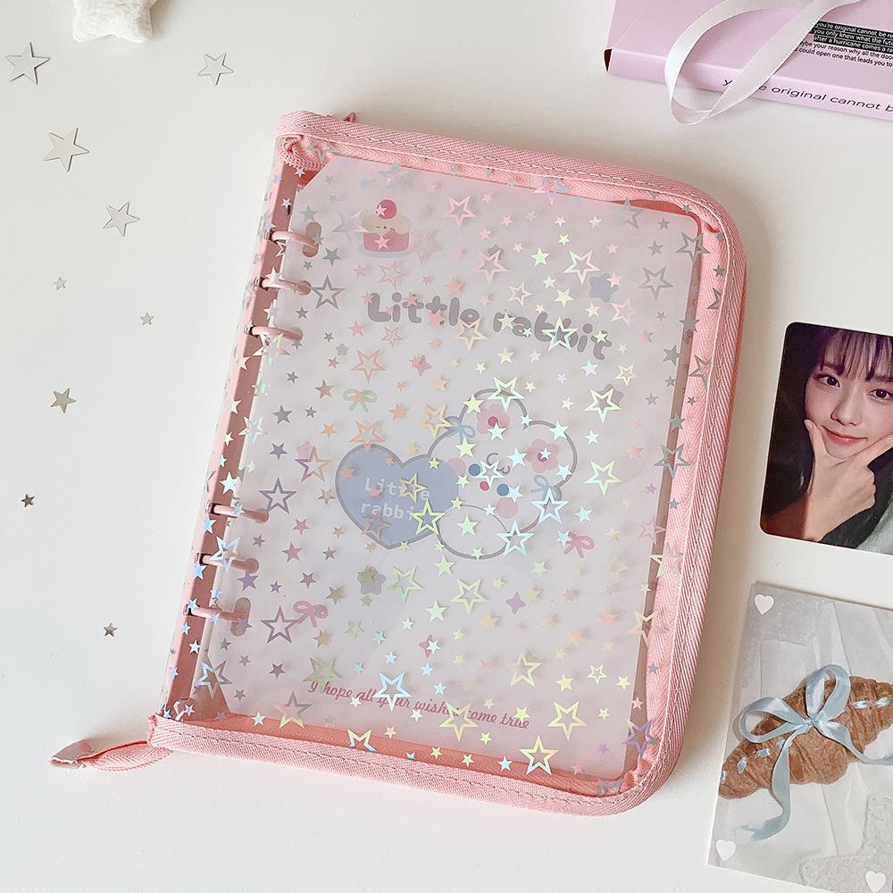 A5 Laser Star Zipper Binder Photo Card Collection Book Transparent Album A5 Card Album 3-inch Love Small Card Storage Album