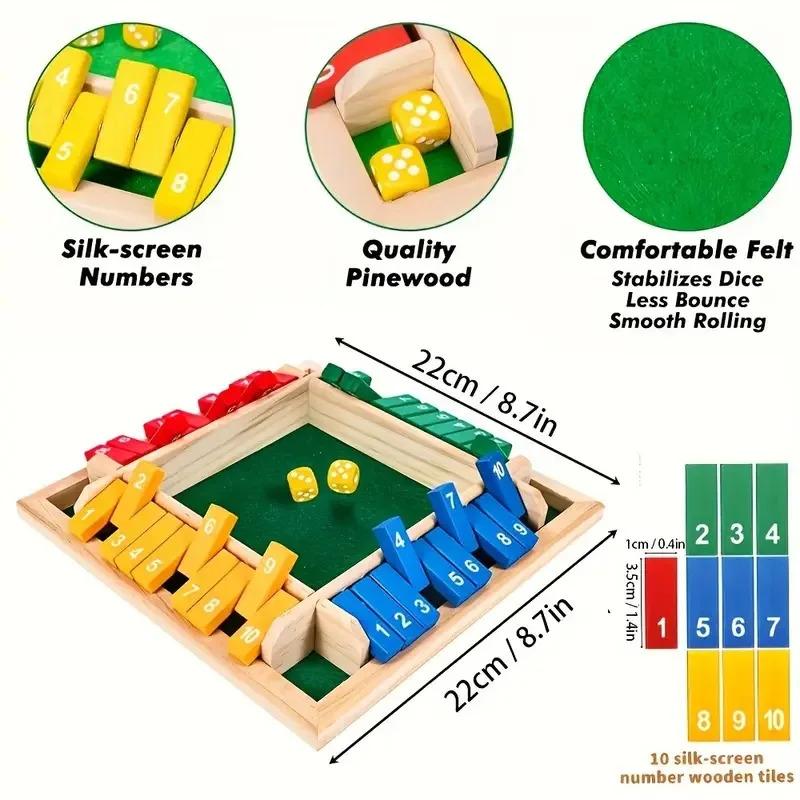 Wooden Dice Game Board, Family Party Fun Board Game, Multi-Color Chessboard Number Game, Ideal for Family Gatherings