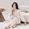 Casual long-sleeved women's pajamas, faux cotton and silk, simple casual suit, underwear, green women's thin women's loungewear