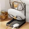 Pot Lid Holder Rack with Drain Tray Space Saving Kitchen Organizer for Pan Lid, Spoon Spatula, Cabinet Countertop Storage