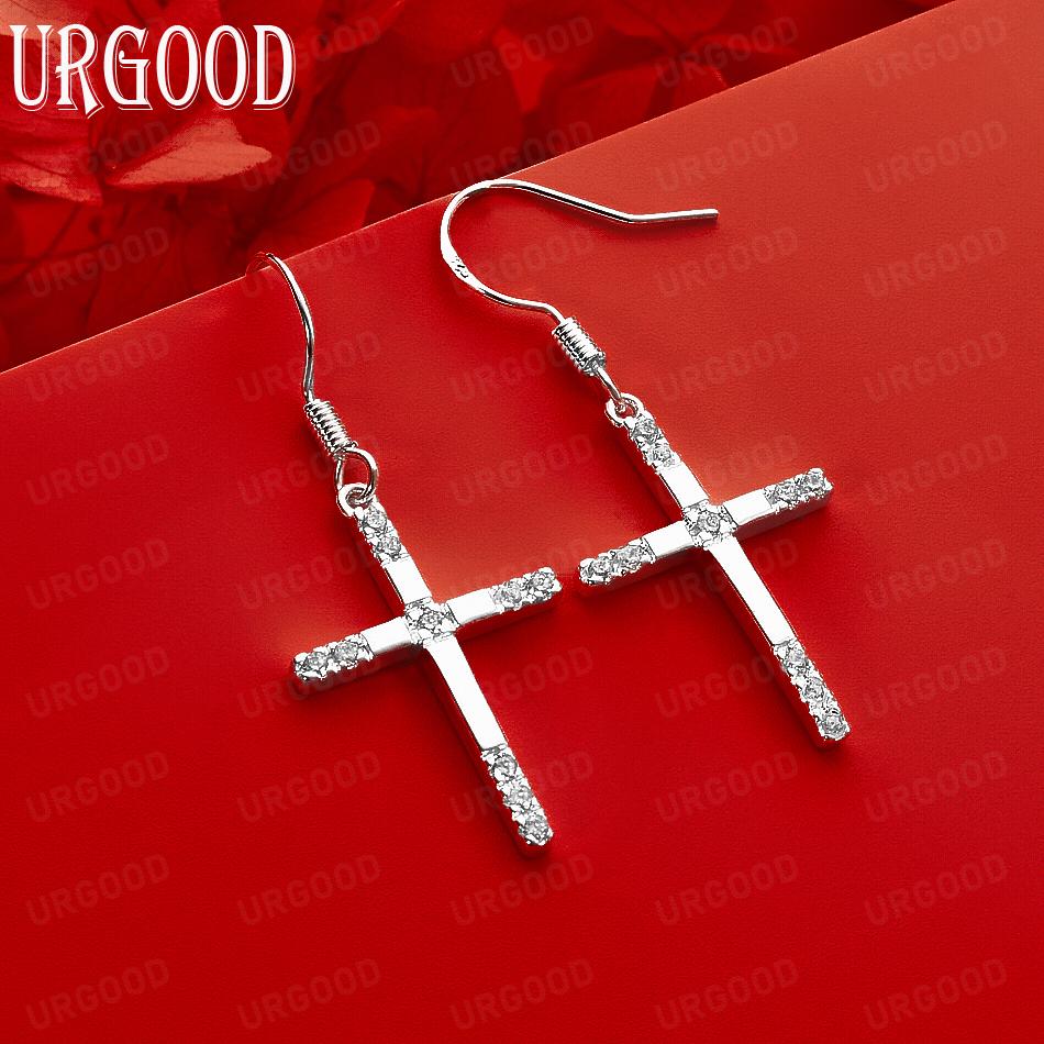 925 Sterling Silver Exquisite Cross Set AAA Zircon Earrings - Fashionable Evening Jewelry