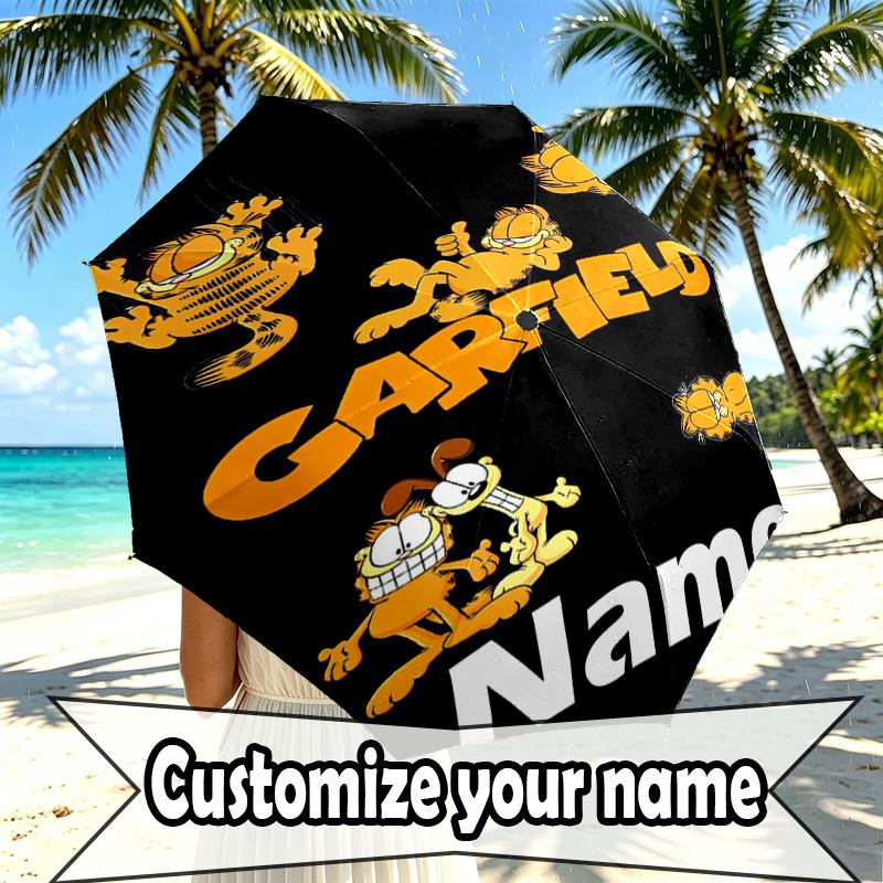 Personalisierter Garfield-Druckschirm mit individuellem Namen, Automatisches Öffnen und Schließen, Stabiler 8-Rippen-Rahmen, Für Pendeln, Camping, Wandern, Geburtstagsgeschenk