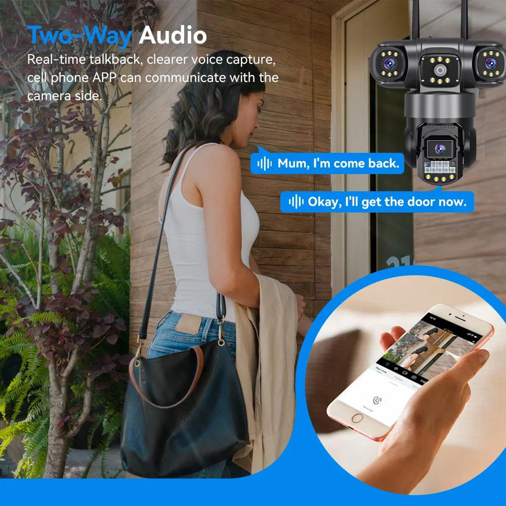 Wireless WiFi/4G Network Camera, HD Night Vision Waterproof CCTV Surveillance, Triple Lens and Triple Screen Security Video Recorder