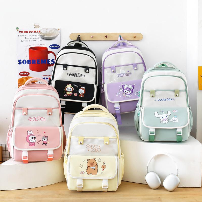 Primary School Student Schoolbag Cute Cartoon Backpack Simple Lightweight Backpack Large Capacity Primary and Secondary School Three Piece Set