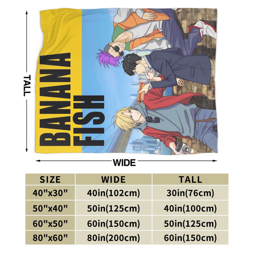Banana Fish Anime Druckdecke für Männer Frauen Super Weich Gemütlich Überwurfdecken für Wohnzimmer 50x60 Zoll Mehrere Größen