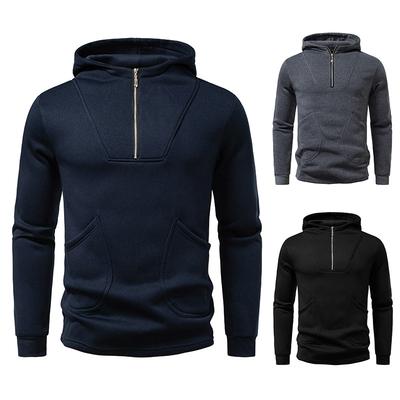 Sweat à capuche demi-zip pour homme Pull décontracté pour homme Automne Hiver Chaud Polaire Doublé Capuche avec poches Mode masculine Hauts multicolores