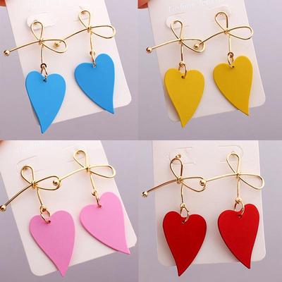 Damen Herz Tropfen Ohrringe für Party Schmuck Vintage Gold Farbe Metall Schleife Knoten Ohrringe Geometrisch Weiblich Brincos 2024 Neue Mode