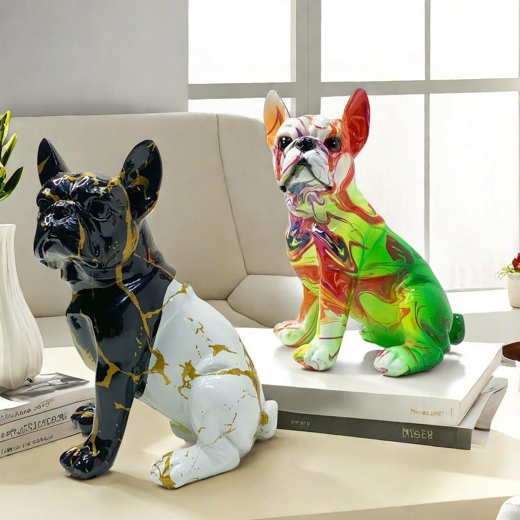 Modern Creative Gradient Tilted Head Bulldog Ornaments Home Decoration Resin Crafts Housewarming Gifts