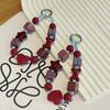 Wine Red Heart Beaded Phone and Camera Lanyard
