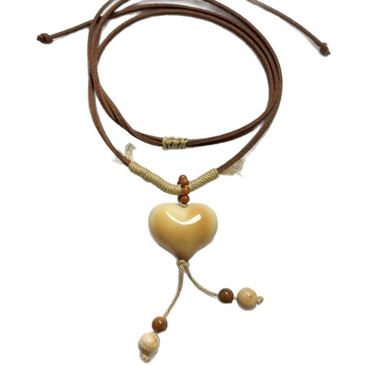 Ivory Heart Fruit Design Necklace for Women - Retro Style, Versatile Pendant Gift