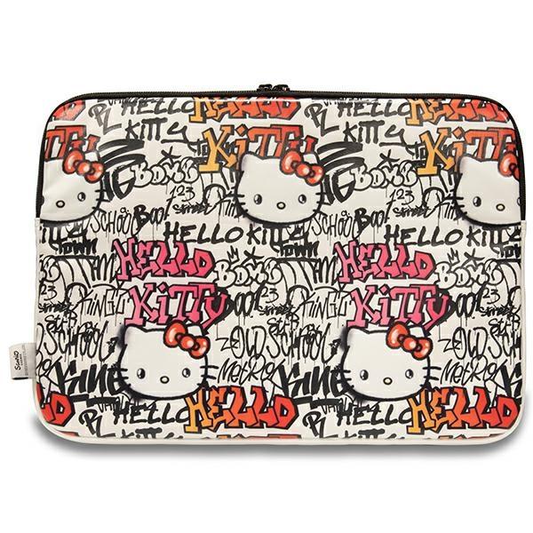 Hello Kitty Sleeve HKCSZPDGPTE 14" Beige Zip PU Tags Graffiti