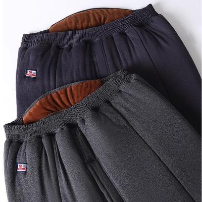 Men's Velvet-Lined Warm Winter Pants - Thick Camel Hair for Middle-Aged and Older Men