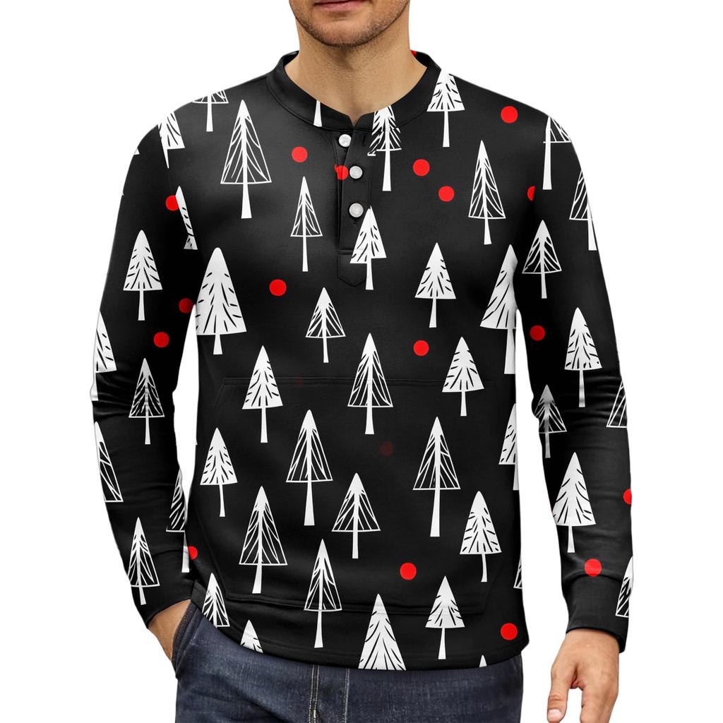 Pánská ležérní mikina na knoflíky, módní potištěná košile s dlouhým rukávem, pulovr