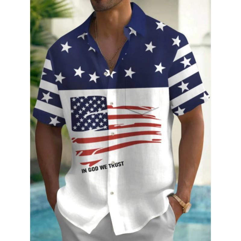 Mens Short Sleeve Casual Shirt Vintage Hawaiian Print Loose Fit Streetwear