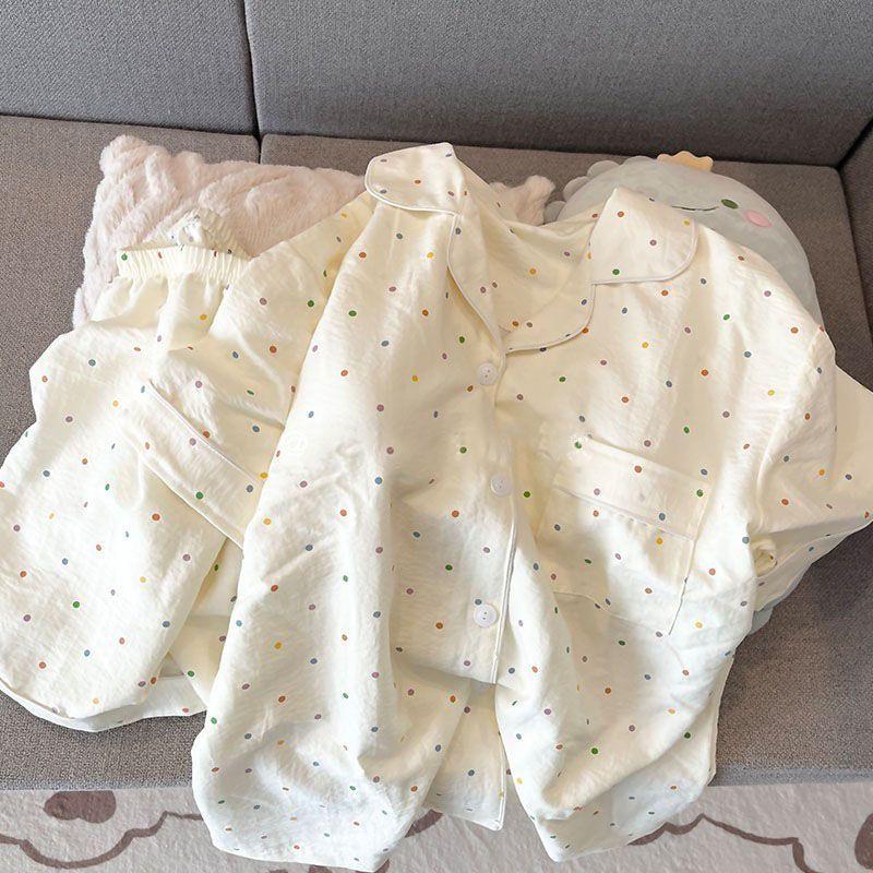 Women's Summer Cotton Pajama Set - Sweet Cardigan, Short Sleeve Top, and Shorts for Home Wear