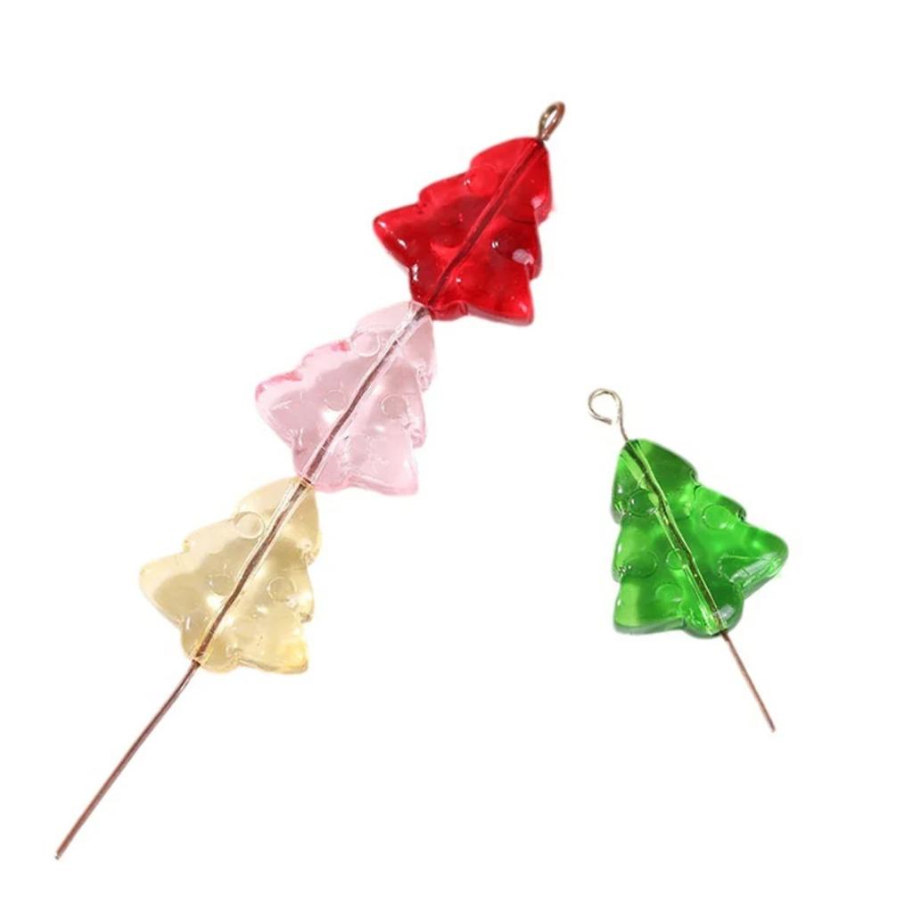 Z32 14x16mm 5pcs Cartoon Glass Transparent Colorful Christmas Tree Handmade Mobile Phone Chain DIY Bracelet Material Accessory