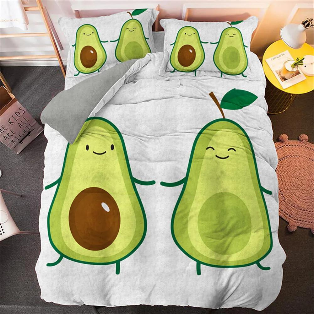 Lustige Avocado Bettwäsche-Sets Cartoon Niedliche Mädchen Jungen Teenager Polyester Bettwäsche-Sets Einzel Doppel Queen King Size Bettbezüge