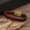 Men's Genuine Leather Woven Bracelet with Alloy Magnetic Buckle