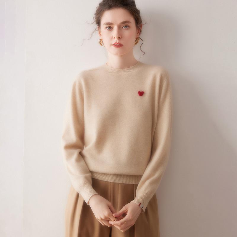 Women's 100% Cashmere Loose Round Neck Pullover: High-Quality, Soft Knit Base Layer Sweater for Autumn/Winter