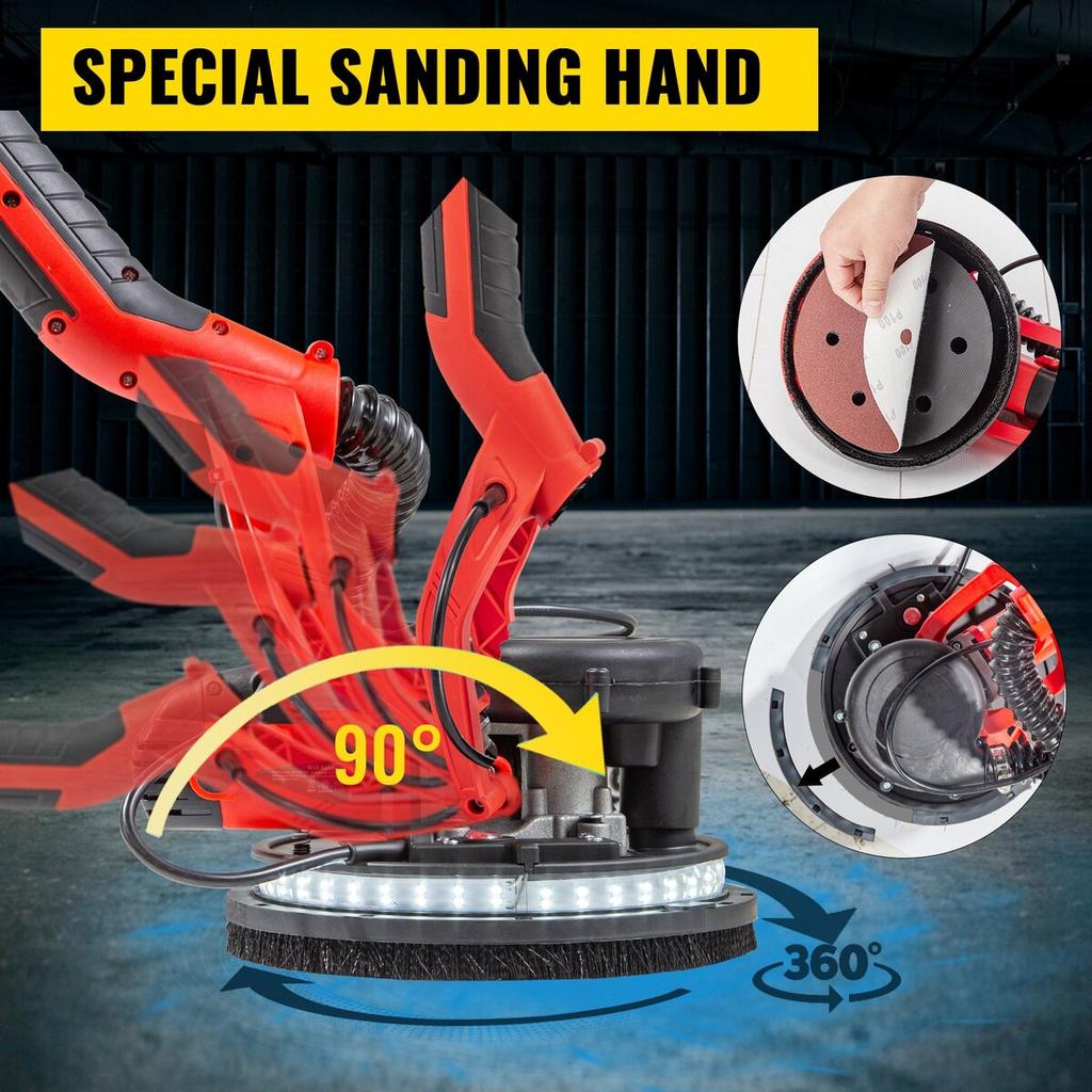 Drywall Sander 750W, Electric Drywall Sander, Foldable Sheetrock Sander, with Telescope Handle, Electric Sander, Variable Speed 800-1750 RPM, Wall