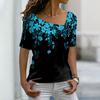New Fashion Women's Floral Printed Long Sleeve Irregular V-neck Casual Elegant Top Loose Plus Size Soft and Comfortable Thin Bottoming Shirt