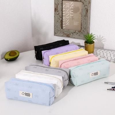 Pastel Color Pen Bag Bow Embroidery Pencil Pouch Durable Pencil Case  Students