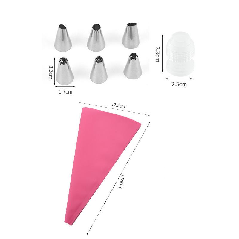 8Pcs/Set Silicone DIY Cake Decorating Tips Set Icing Piping Cream Pastry Bag + 6 Stainless Steel Nozzle Set Kitchen Accessories
