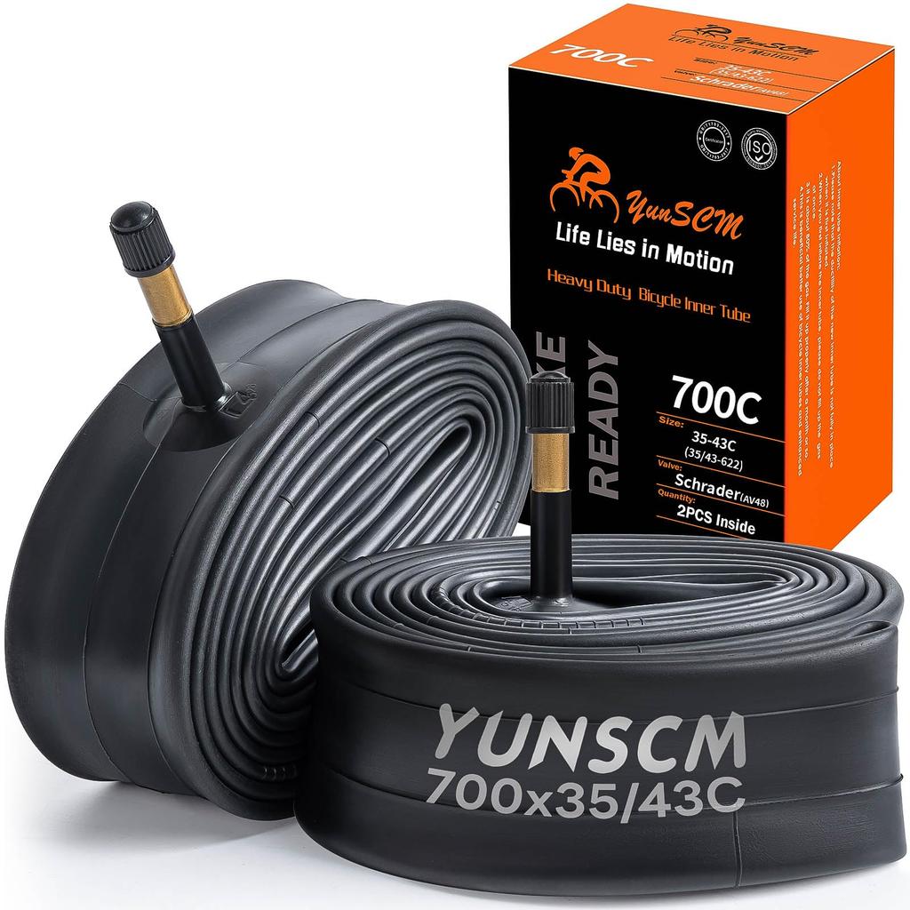 YunSCM 700 35c American valve best choice for high bicycle suitable for road bikes and hybrid 2-pack, thick-walled tubes, 48mm, rims, 700x35c/43c