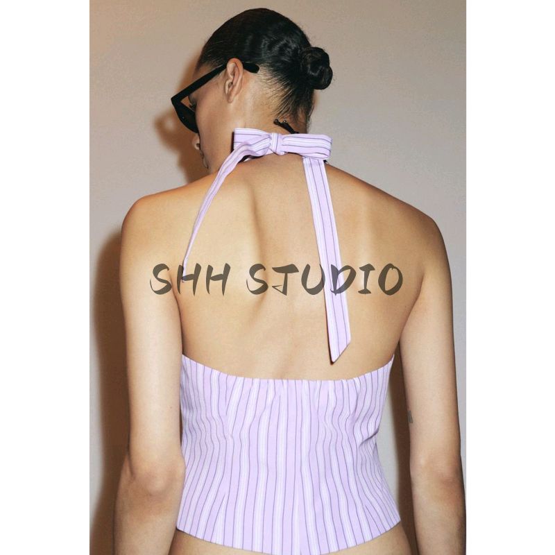 Summer New Arrival Women's Clothing Stripes Vest Style Tops 6929778 Curling Waist Mini Shorts 6929439