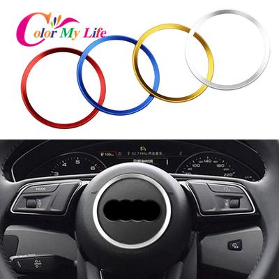 Color My Life Aluminum Alloy Car Steering Wheel Ring Stickers Decals Fit for A3 A4 Q3 Q5 A5 A6 Automobiles