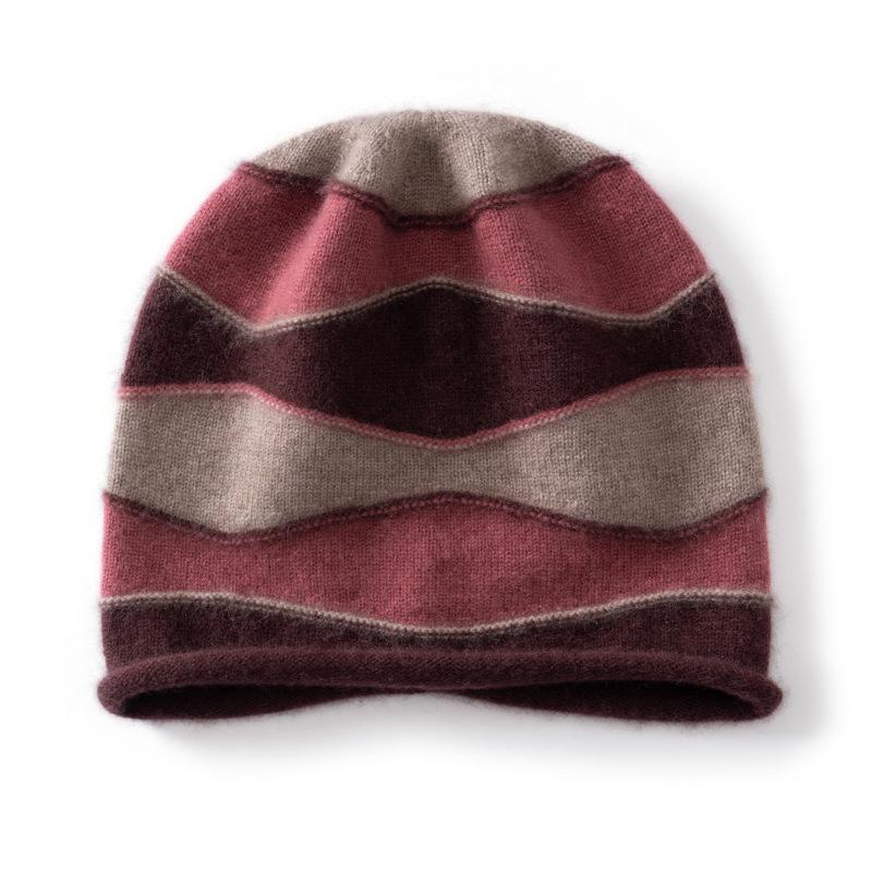 Cashmere hat women's autumn and winter color matching knitted hat outdoor cold protection and warmth stacking hat ear protection confinement hat cold