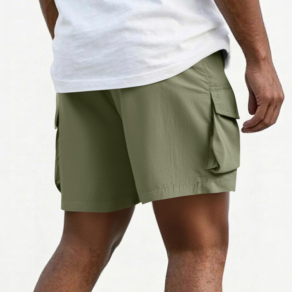 Men's Summer Quick Dry Cargo Shorts Multi Pocket Outdoor Fitness Running Shorts with Elastic Waistband and Adjustable Drawstring for Active Use