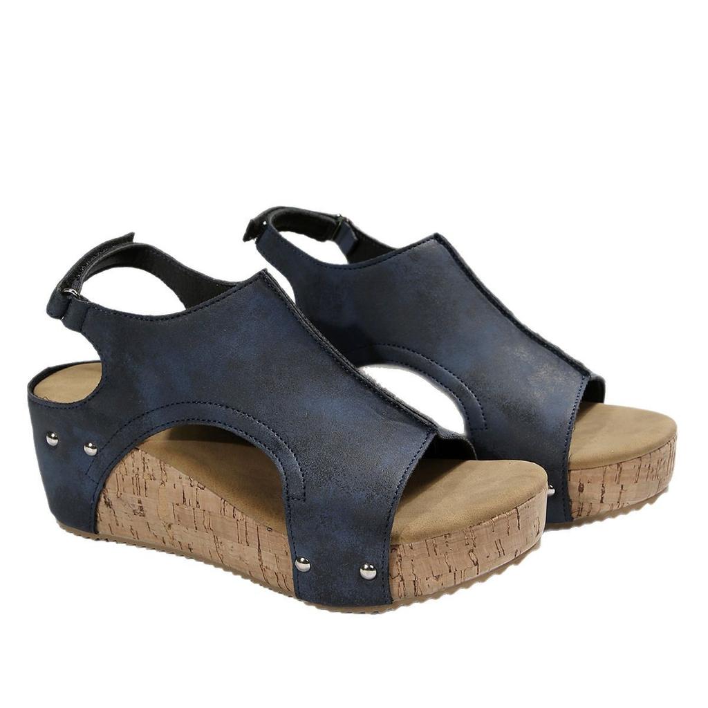 2025 große Größe Temperament neue Damen Keilabsatz Fischmaul dicke Sohle Nieten Sandalen Damenschuhe