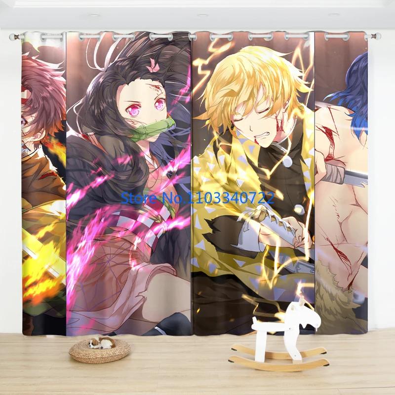Girl Demon Slayer Giyuu Anime Window Curtain Print Curtains Living Room Bedroom Size Kids Gift Blackout Made Of Polyester Great Decor