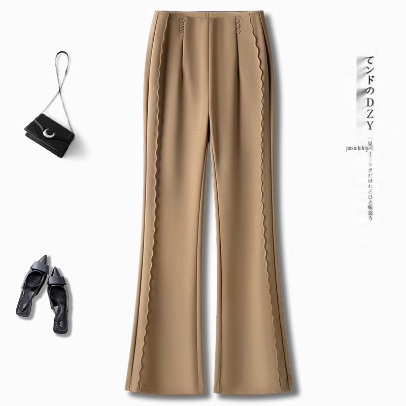 Women's High Waist Khaki Flare Pants - Slimming, Casual Drapey Style for Spring 2025