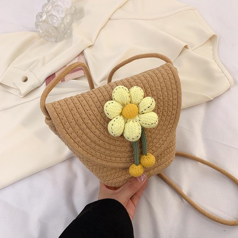 

Летняя плетеная сумка-ведро через плечо с цветочным узором - трендовый корейский стиль для женщин