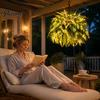 Artificial Potted Ferns with LED Lights Pre-Lit Warm Lights, UV Resistant Faux Hanging Plants for Evergreen Simulated Foliage Outdoor Patio