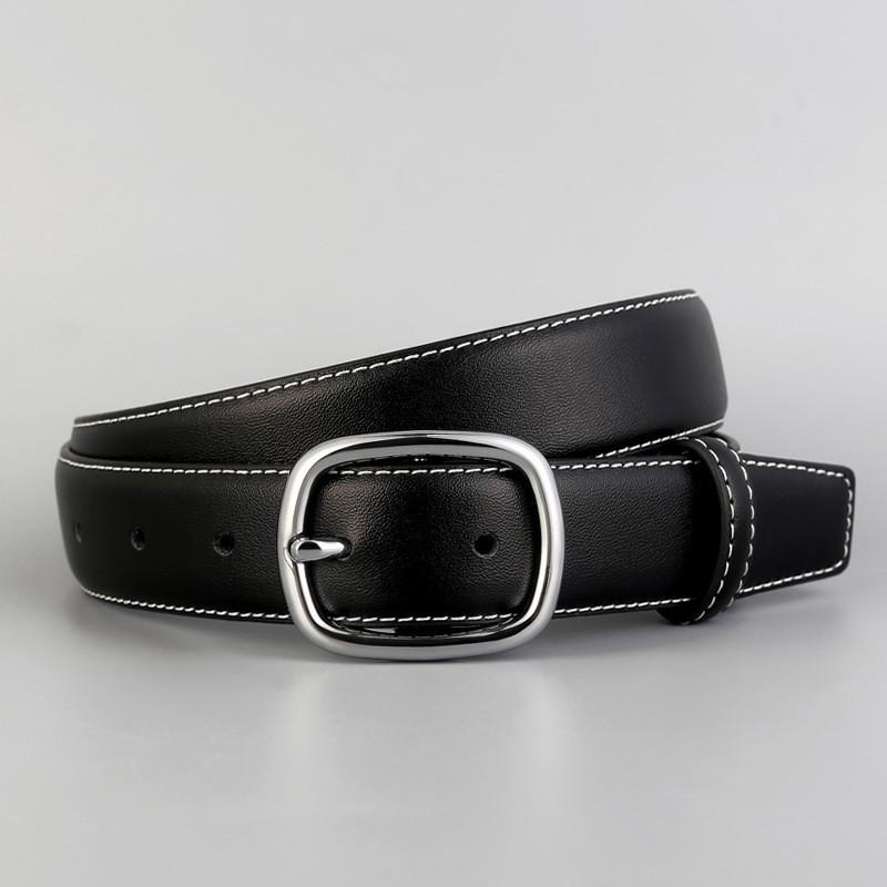 

Womens Leather Belt With Silver Alloy Buckle For Casual And Office Wear чёрный