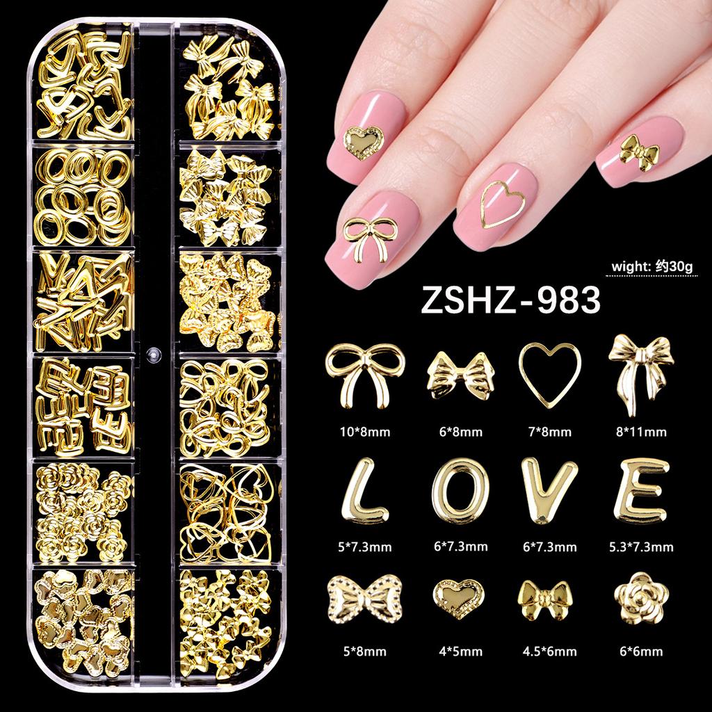 Japanese Bow Strip Box, Gold And Silver Nail Art Rivets, Half A Piece, Round Beads, Small Rice Grains, Butterfly Metal Nail Patch.
