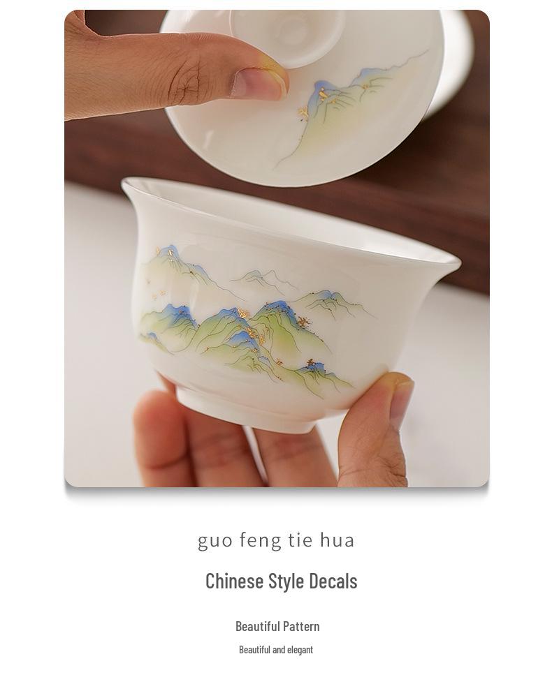 Dehua White Sancai Gaiwan: High-end Mutton Fat Jade Porcelain Tea Bowl and Kung Fu Teacup Set