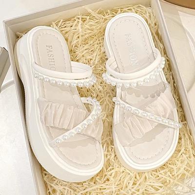 Fashion Versatile Two-wear Sandals Fairy Style New Summer Wear Pearl Muffin Platform Roman Beach Shoes
