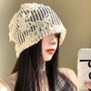 Women's Stylish 3D Floral Korean Style Hollow Slouchy Niche Hat Thin Breathable Large Head Circumference Head Wrap Cap