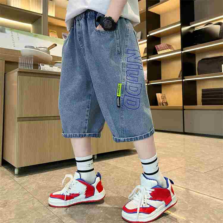 

Boy Summer Loose Straight Jeans Shorts Child Denim Shorts 170 синій