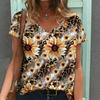 Women Print V Neck Short Sleeve Casual Loose Tunic Tops