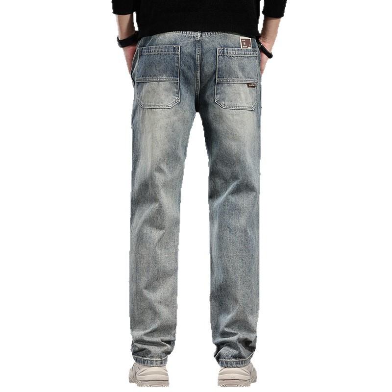 American Retro Washed Jeans Men's Autumn and Winter Loose Straight Fleece Pants Large Size Trendy Casual Tooling Trousers