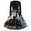 Women's Vintage Halloween Print Dress - Round Neck Casual Fit Dress with Fun Pumpkin Patterns - Perfect for Party