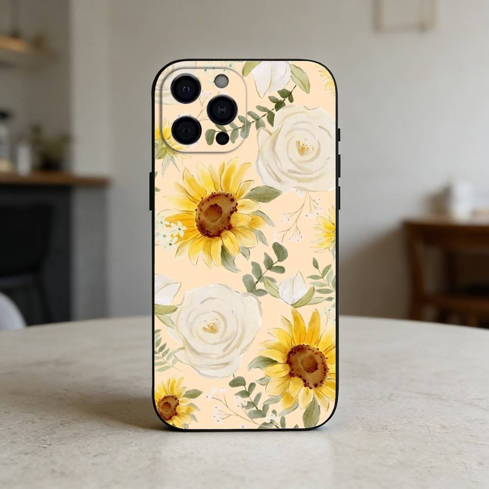 Sunflower Blossoms Phone Case Silicone Black Soft For IPhone 17,16,15,14,13,12,11,SE,Plus Pro Max