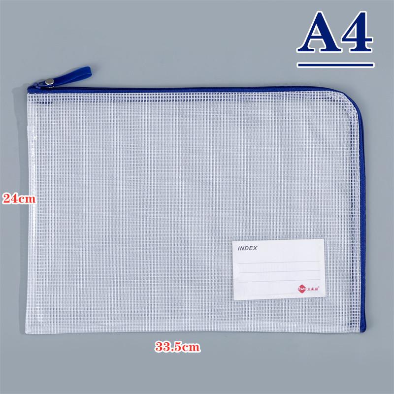 L-Shaped Mesh Zipper File Bag - Large Transparent for Student Subject Organization синий
