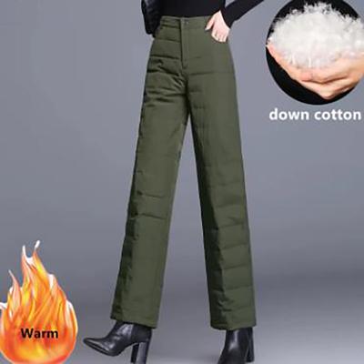 Dámské zimní péřové bavlněné vycpané široké kalhoty ležérní tlusté oversized pantalojavascript: prázdnota(0)n Teplé rovné pytlovité kalhoty